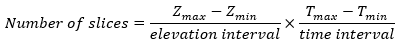 Total number of slices when time and elevation data is provided formula