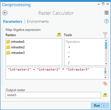 Raster Calculator tool dialog box