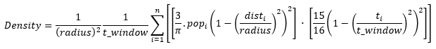 Space time kernel density across time over x,y formula