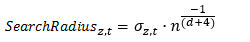 Default search radius for elevation and time formula