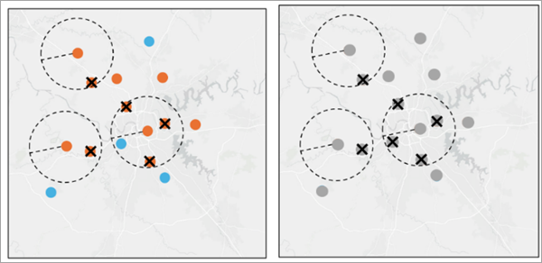 A chart and map demonstrating spatial thinning
