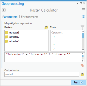 Raster Calculator tool in the Geoprocessing pane