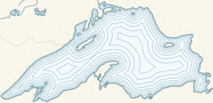 Lago Superior simbolizado con un símbolo de polígono que contiene varias capas de símbolos de trazo, cada una con un efecto de símbolo de desplazamiento aplicado
