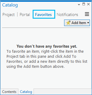 Agregar elementos favoritos en el panel Catálogo de ArcGIS Pro