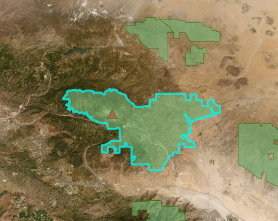 Área silvestre San Gorgonio seleccionada en el mapa