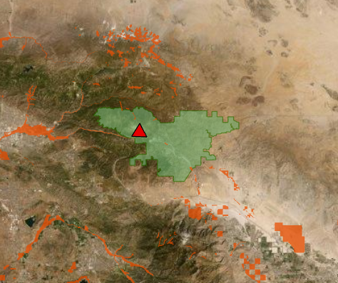 Mapa del Área silvestre San Gorgonio y del hábitat crítico