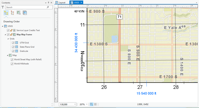 Cuadrículas en un diseño de ArcGIS Pro