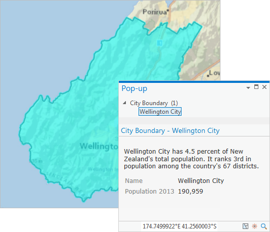 Ventana emergente con información sobre Wellington