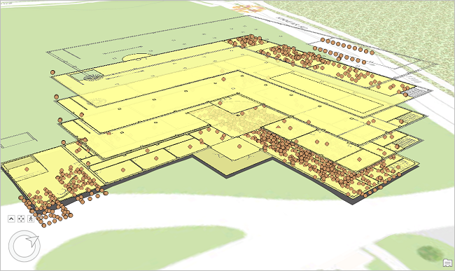 Un dataset de plano de suelo representado en una escena de ArcGIS Pro