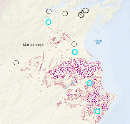 Zonas de influencia seleccionadas en el mapa