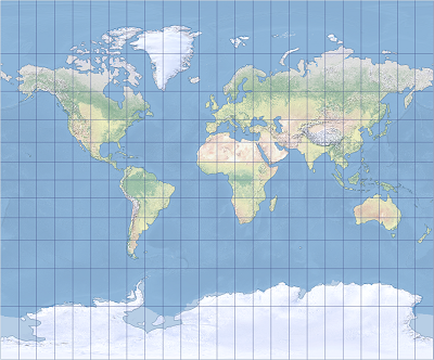 Un ejemplo de la proyección de mapa cilíndrica de Tobler II