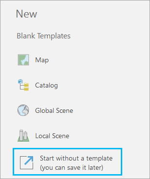 Lista de plantillas en blanco en la página de inicio de ArcGIS Pro