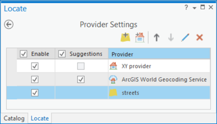 Pestaña Configuración del panel Localizar con la capa agregada