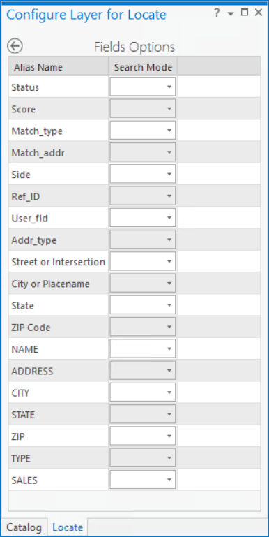 La vista Configurar capa para localizar