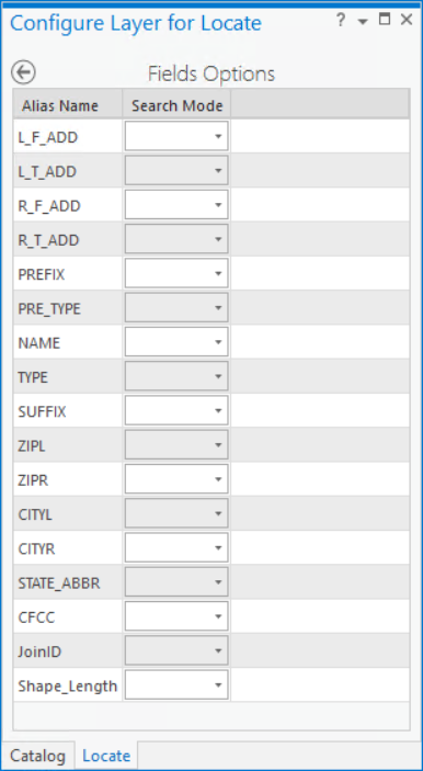 Panel Configurar capa para localizar