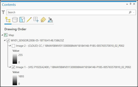 Panel Contenido con una lista de los segmentos de imagen