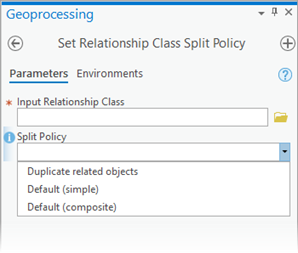 Herramienta de geoprocesamiento Definir política de división de clase de relación