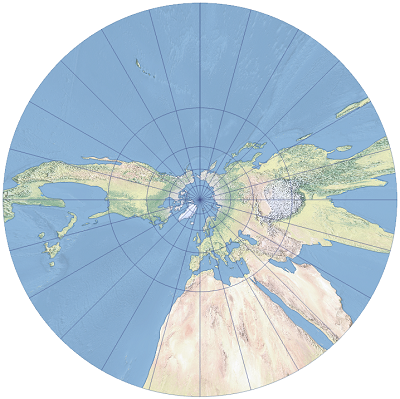 Un ejemplo de la proyección de mapa acimutal gnomónica