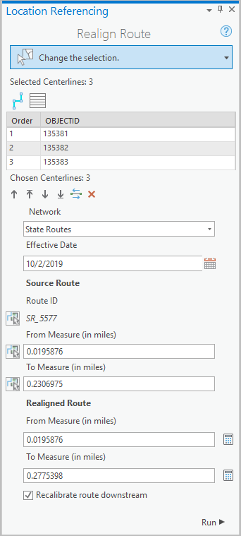 Realign Route pane