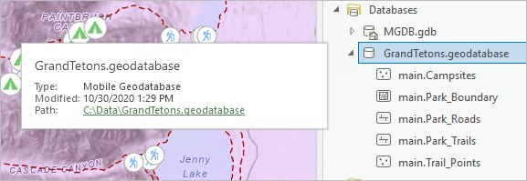 Geodatabase móvil en el panel Catálogo