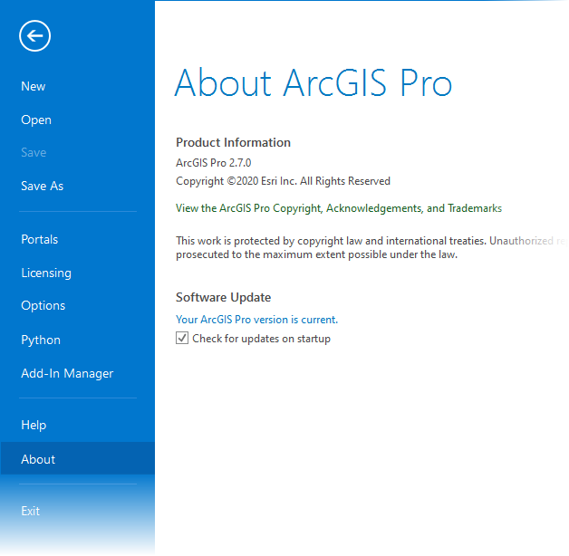 Página Configuración de ArcGIS Pro