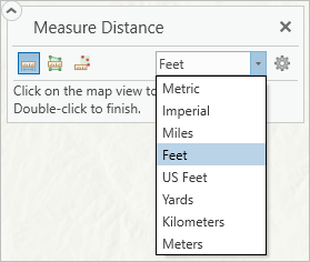 Las unidades de distancia están disponibles en la herramienta Medir distancia.