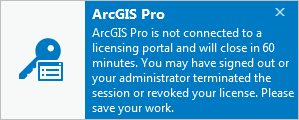 Mensaje para indicar que ArcGIS Pro no está conectado a ningún portal de licenciamiento