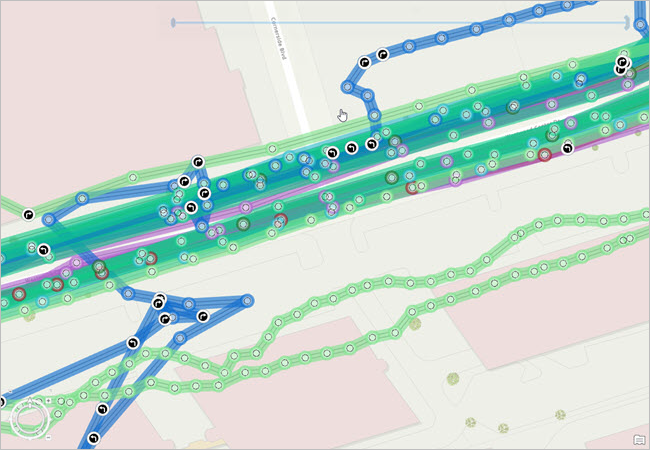 Mapa que muestra los resultados de la herramienta Clasificar eventos de movimiento