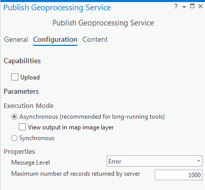 Configurar las propiedades del servicio de geoprocesamiento