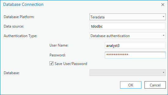 Ejemplo de conexión a Teradata utilizando un nombre de fuente de datos para ODBC