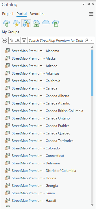 Paquetes de mapas móviles disponibles en el grupo StreetMap Premium for Desktop – North America