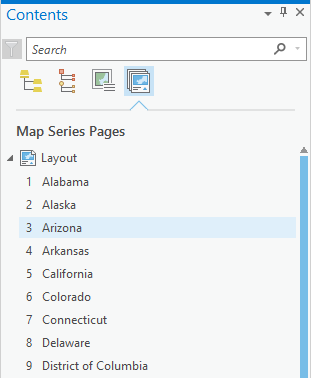 Panel de contenido para una serie de mapas