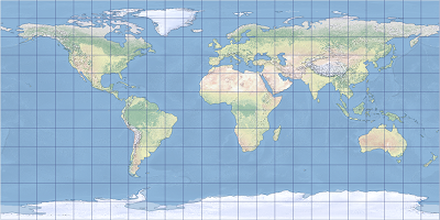 Un ejemplo de la proyección de mapa Plate Carrée