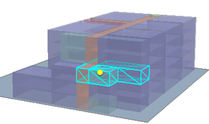 Resultado de seleccionar las habitaciones que están a una distancia 3D máxima del punto amarillo