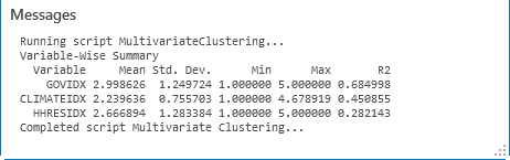 Ventana de mensajes del Clustering multivariante