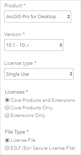 Se muestra la configuración de licencia y producto correspondiente a un archivo de licencia.