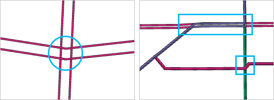 Ejemplos de intersecciones de carreteras y superposiciones