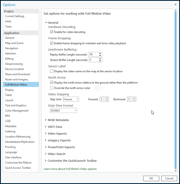 Set project options for working with FMV.