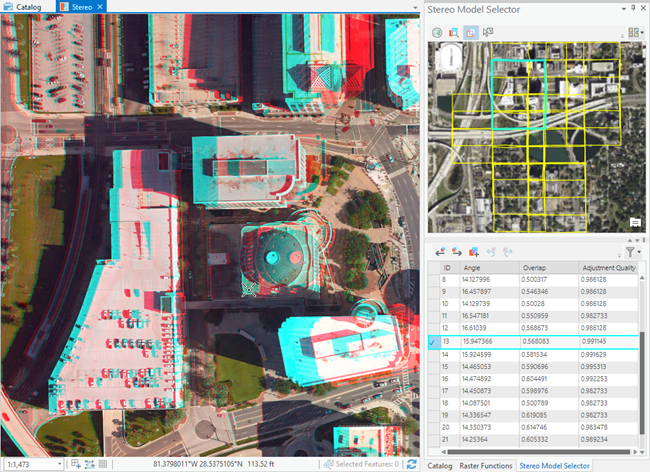 Stereo Map view with Stereo Model Selector pane