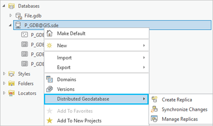 Menú contextual Geodatabase distribuida