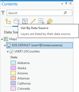 Vista Lista por fuente de datos del panel Contenido