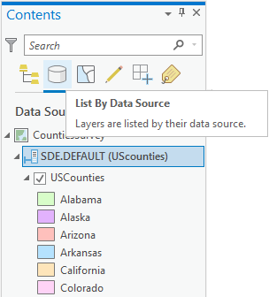 Vista Lista por fuente de datos del panel Contenido