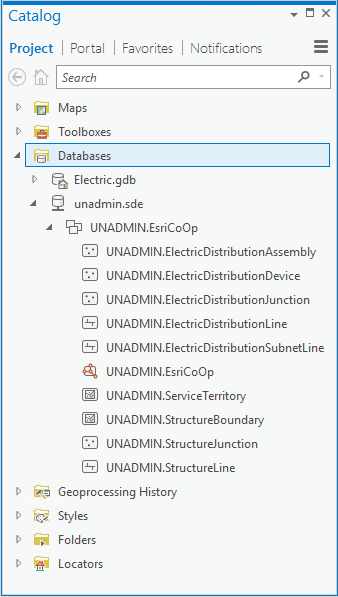 Dataset de red de servicios en el panel Catálogo