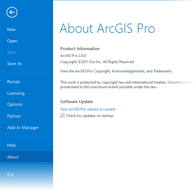 Página Configuración de ArcGIS Pro