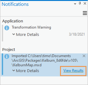 Mensaje con el vínculo Ver resultados en el panel Notificaciones