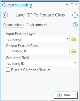 Herramienta de geoprocesamiento De capa 3D a clase de entidad