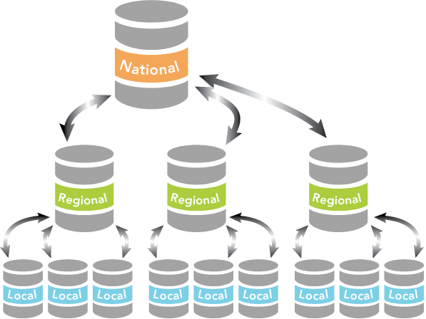 Estructura jerárquica como posible escenario de datos distribuidos