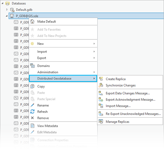 Menú contextual Geodatabase distribuida