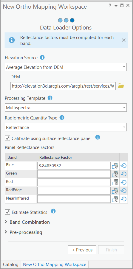 Opciones del cargador de datos para calibración de reflectancia