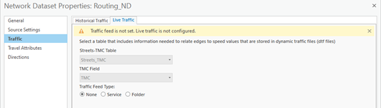 Cuadro de diálogo Propiedades de dataset de red correspondiente a Routing_ND